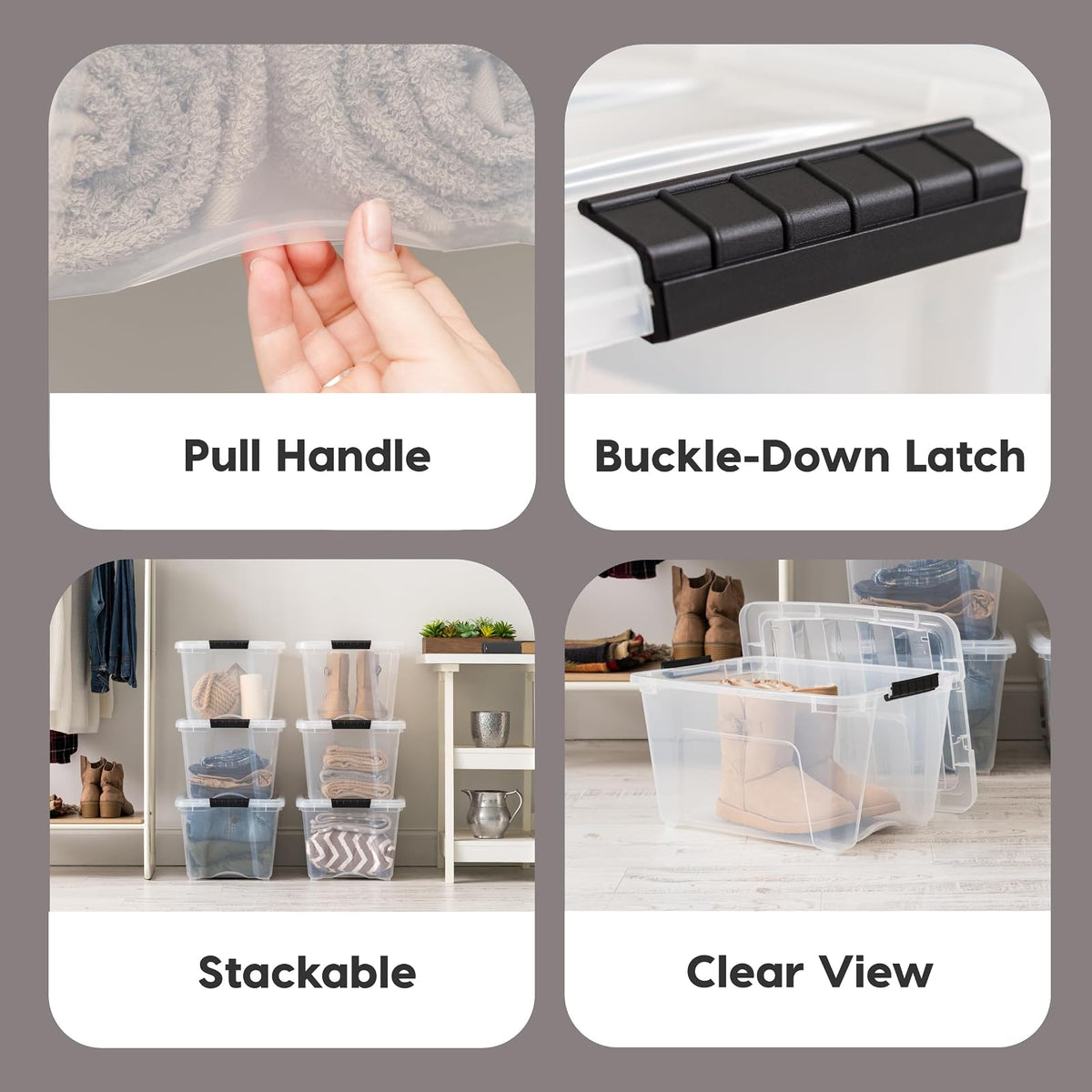 IRIS USA 6 Contenedores de 32 Qt con Tapa, Transparentes | Diseño transparente para ver el contenido fácilmente. Ideal para ropa de cama, decoración y clóset. Diseño anidable.