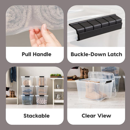 IRIS USA 6 Contenedores de 32 Qt con Tapa, Transparentes | Diseño transparente para ver el contenido fácilmente. Ideal para ropa de cama, decoración y clóset. Diseño anidable.