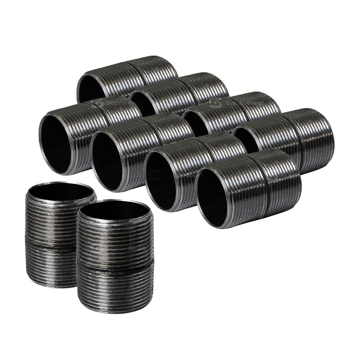 SupplyGiant Tubo de acero negro de 3/4 x 1 pulgada (paquete de 10), tubos de hierro maleable industriales resistentes, pezón de cierre roscado precortado, ideal para todos los muebles de bricolaje y