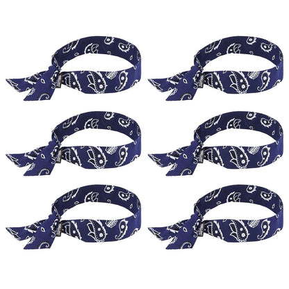 Ergodyne Chill Its 6700 - Bandana de enfriamiento, cristales de polímero evaporativo para alivio de enfriamiento, corbata para ajuste ajustable, paquete de 6, color azul marino occidental - Azul marino Western - 6 Count (Pack of 1)