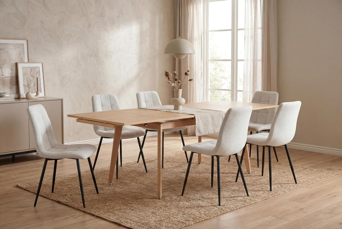 TUGOW Silla para Comedor con Asiento Acolchado Tapizado Color Beige - Madera Industrializada, Metal y Tela