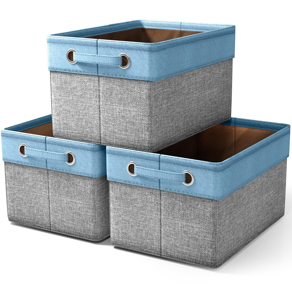 Sorbus Cubby Storage Organizer 15 Inch - Big Sturdy Collapsible Storage Bins with Dual Handles - Foldable Baskets for Organizing - Decorative Storage Bins for Shelves at Home & Office - 3 Pack| Aqua