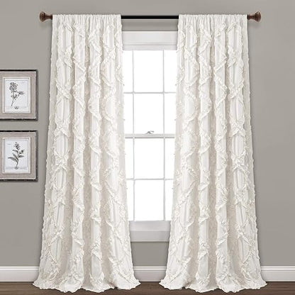 Lush Decor - Juego de Cortinas con Volantes de Diamantes con Textura para Ventana de Estar, Comedor, recámara (par), 95 x 54 Pulgadas, Color Blanco