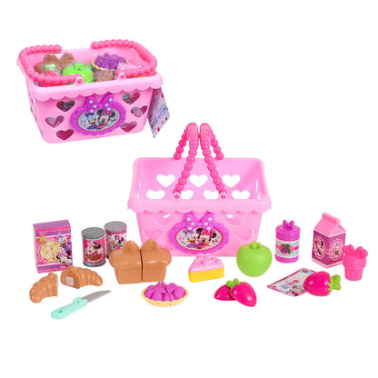 Just Play Juego de Cesta de la Compra Minnie Bow-Tique Bowtastic de Disney Junior con Comida de Juguete y Accesorios, Juego de simulación; Juguetes para niños a Partir de 3 años