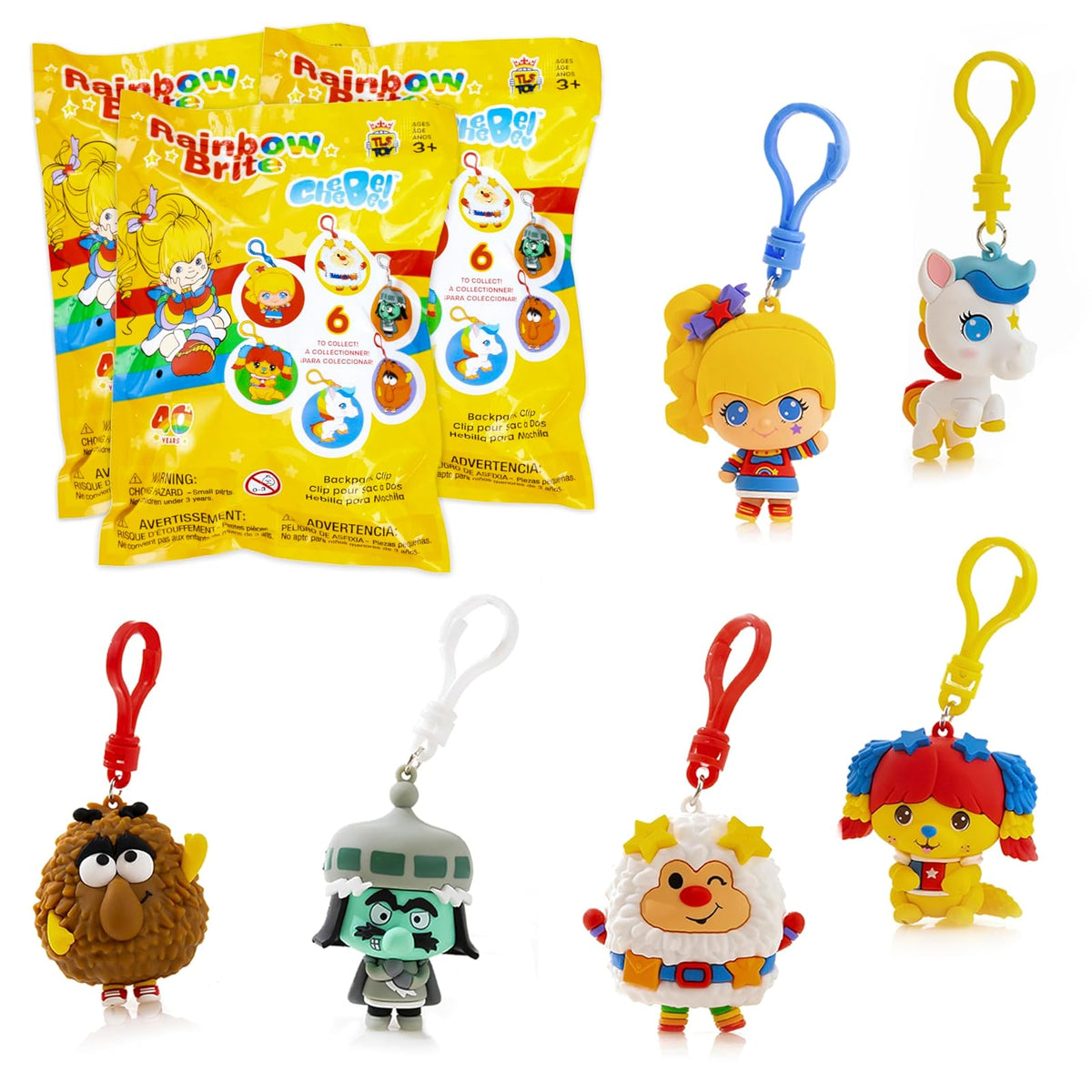 The Loyal Subjects - Paquete de 3 Figuras de Rainbow Brite Tipo Chibi con Llavero, Mochila y Clip de 6 cm con Bolsa misteriosa - Clip-on