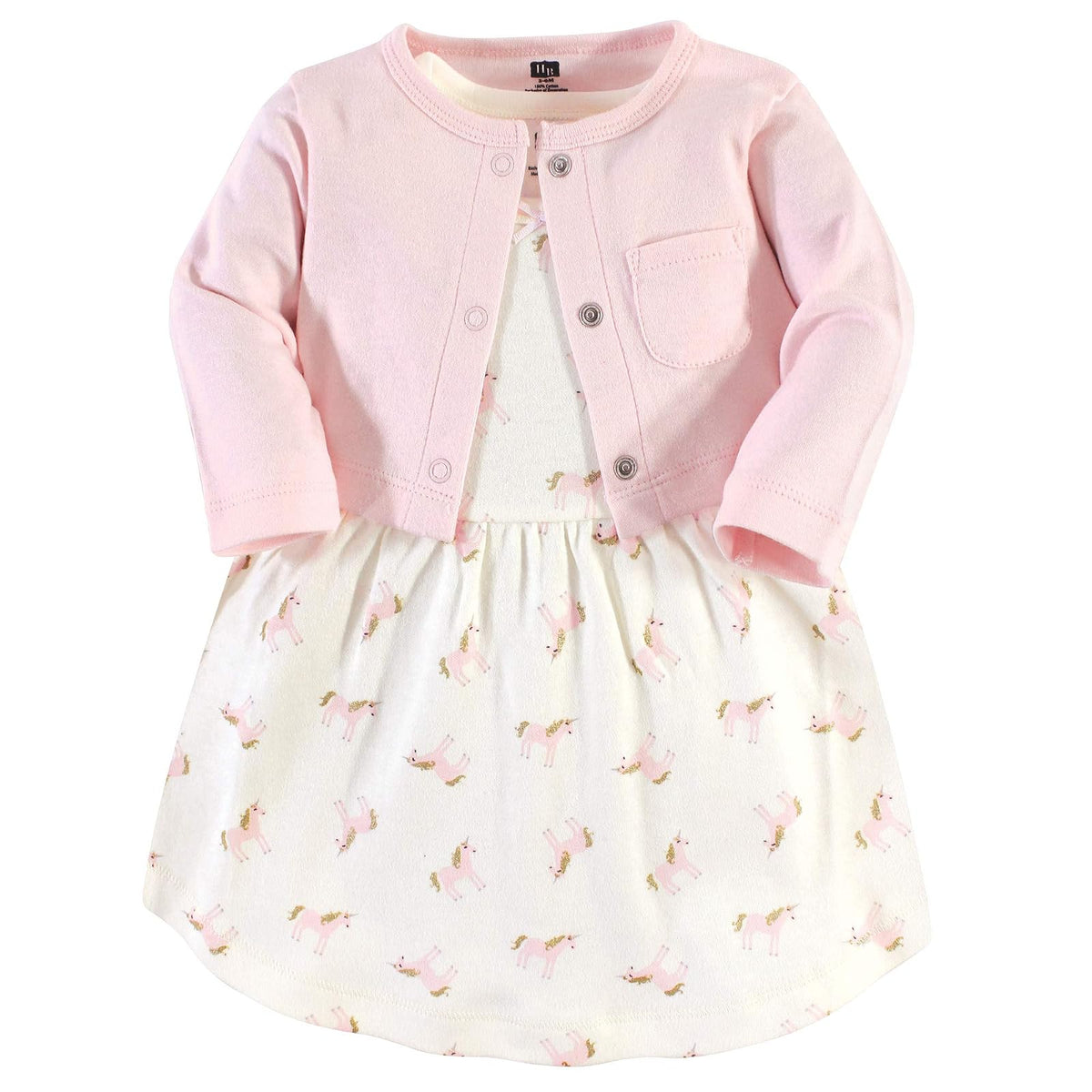 Hudson Baby Conjunto de Vestido y Cárdigan de Algodón para Niña - dorado (Gold Unicorn) - 0-3 Meses