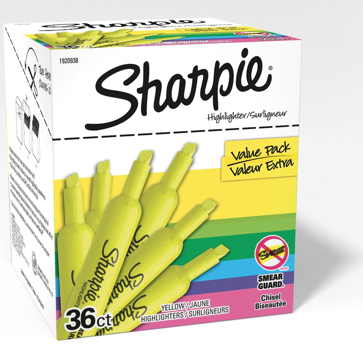 Sharpie Accent Marcatextos Tank-Style, 6-Pack, colores surtidos (25076), Amarillo fluorescente