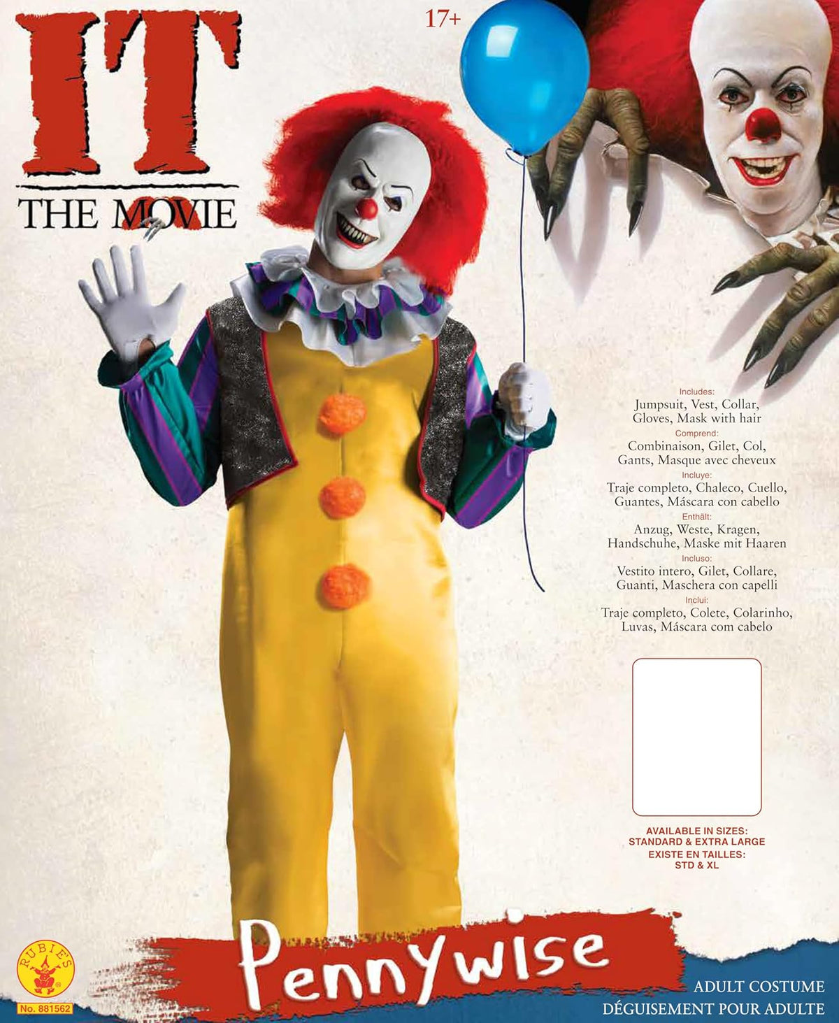 Rubie's IT The Movie Adult Pennywise Deluxe Costume, As Shown