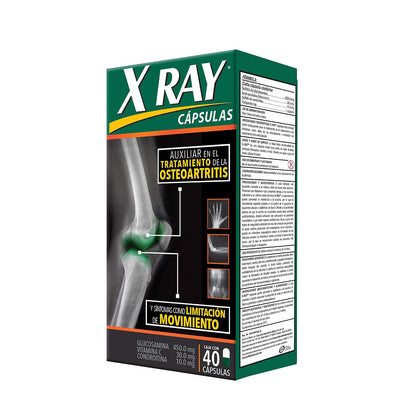 X RAY Coadyuvante en el tratamiento de la osteoartritis, Libera tus articulaciones y ponte en movimiento gracias a su formulación con glucosamina (450 mg), vitamina C (30 mg) y Condroitina (10 mg)