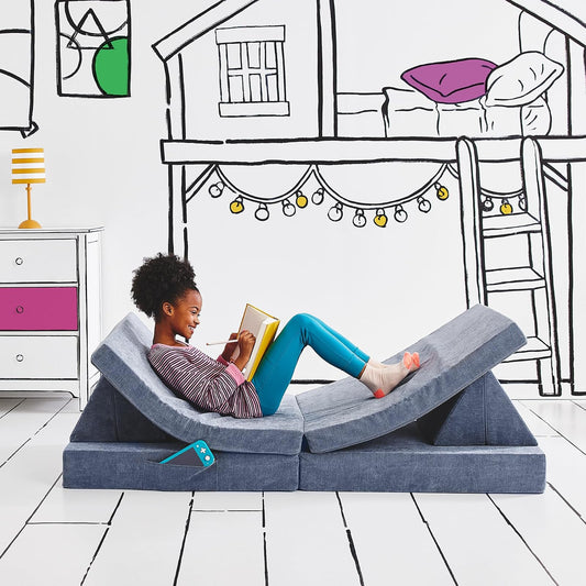YOURIGAMI - Sofá de Juego para niños y niños pequeños, sofá Plegable Convertible, diseño Modular de Espuma Duradera, Color Azul Laguna