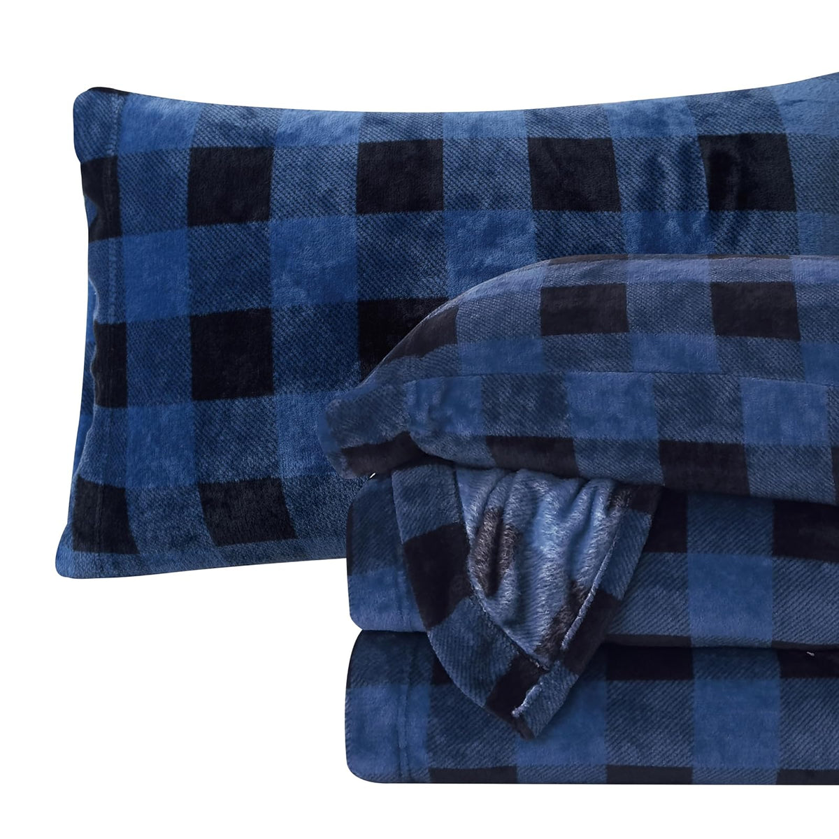 Elegant Comfort Juego de Sábanas de Franela de Terciopelo, 4 Piezas - Azul búfalo - Doble