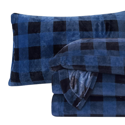 Elegant Comfort Juego de Sábanas de Franela de Terciopelo, 4 Piezas - Azul búfalo - Doble