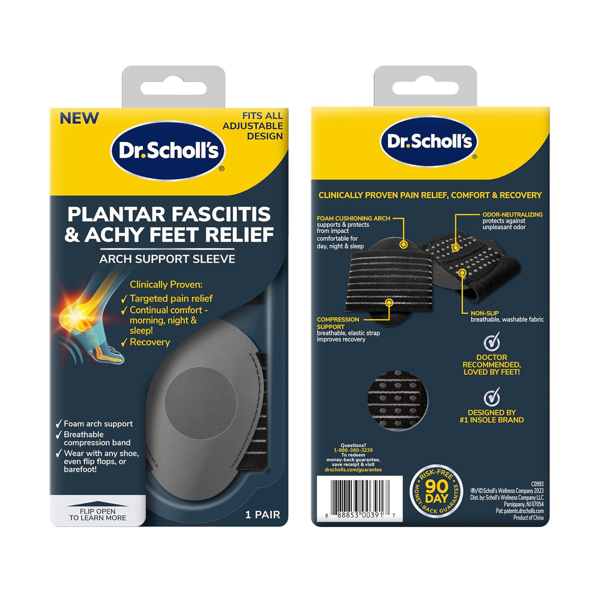 Dr. Scholl's - Manga de soporte de arco para alivio de fascitis plantar y pies dolorosos, soporte de arco acolchado, banda de compresión, inserto de almohadilla de espuma, suela antideslizante, uso