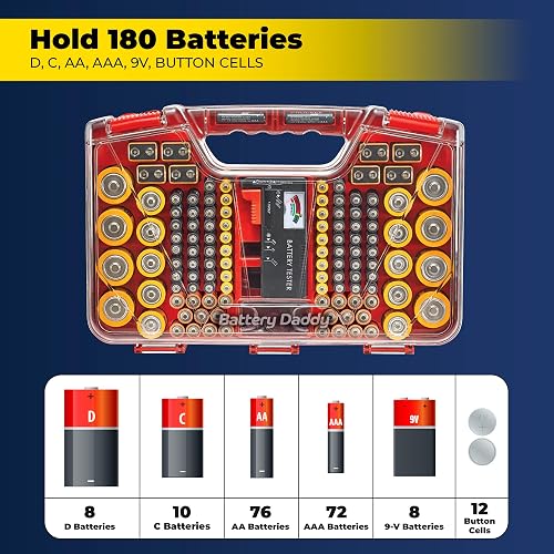 Ontel Battery Daddy 180 organizador de baterías y estuche de almacenamiento con probador, 1 unidad