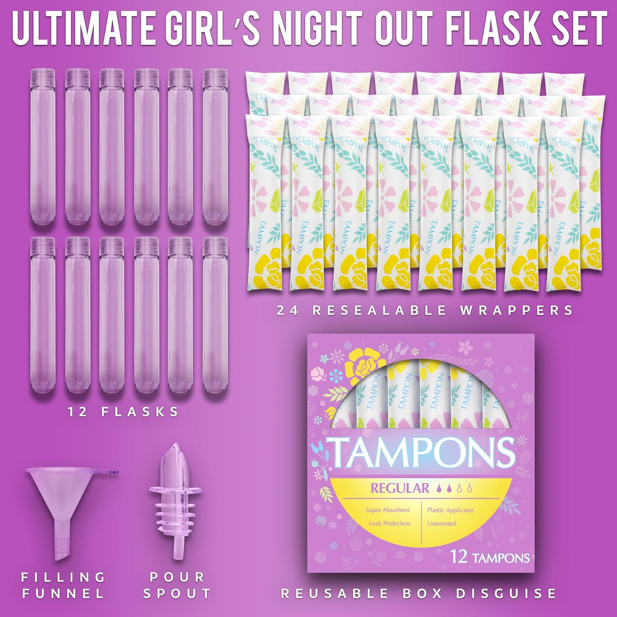 GoPong - Frascos de tampón (18 onzas en total) - Frascos de viaje con alcohol oculto para mujeres - Contenedores de licor secretos para discotecas, festivales, cruceros y eventos deportivos - Incluye
