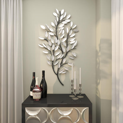 Benzara Deco 79 56848 Decoración de pared de metal notable, blanco, 25 pulgadas de largo x 2 pulgadas de ancho x 44 pulgadas de alto