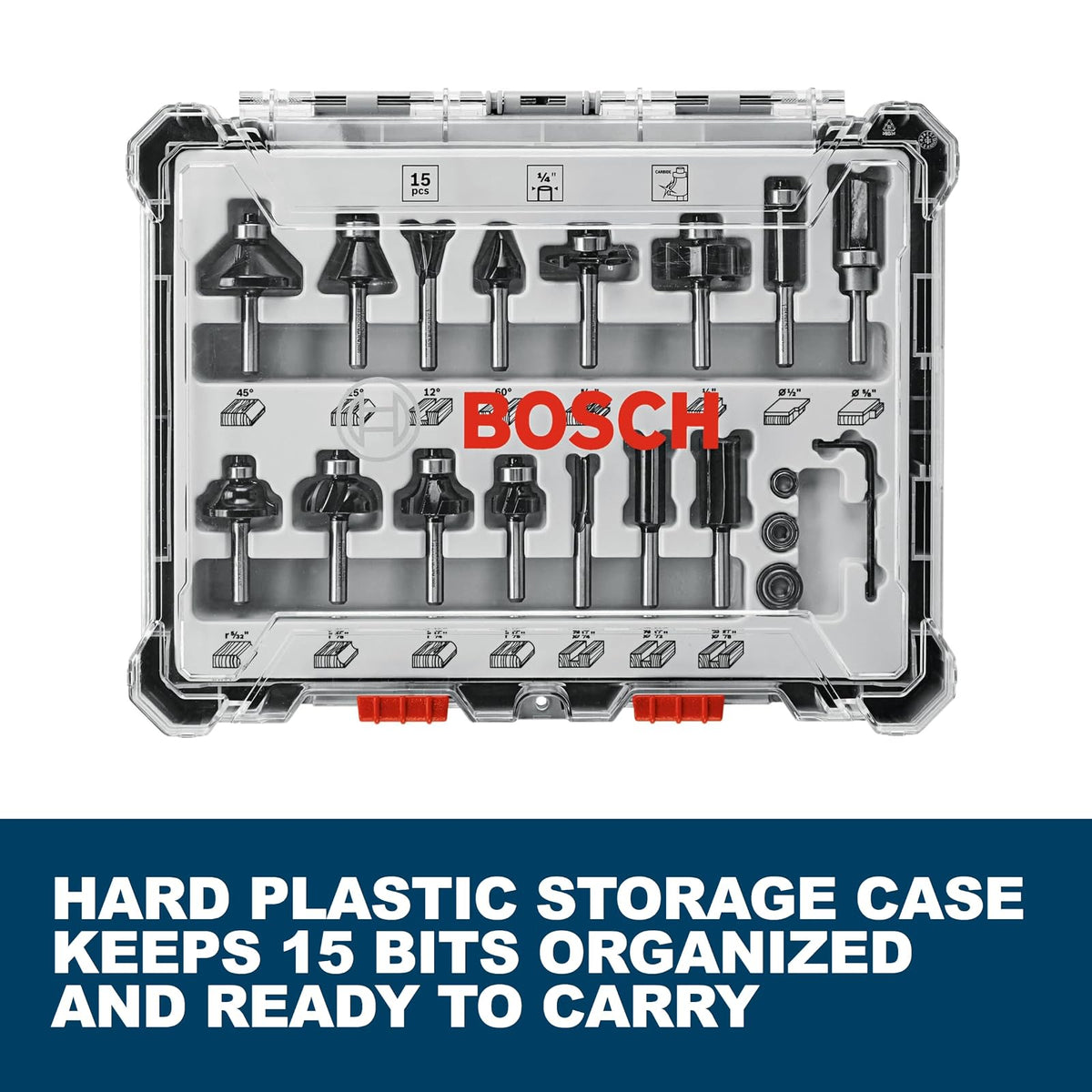 BOSCH RBS015MBS 15-Piece (Universally Compatible Accessory) Carbide-Tipped Wood Router Bit Assorted Set