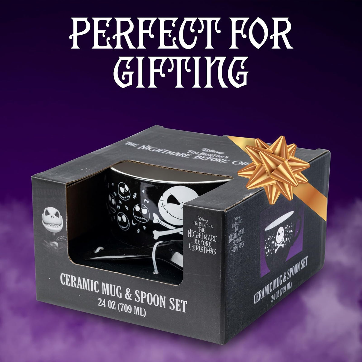 Silver Buffalo Nightmare Before Christmas Jack Cross Bones - Taza de sopa de cerámica con cuchara de 24 onzas