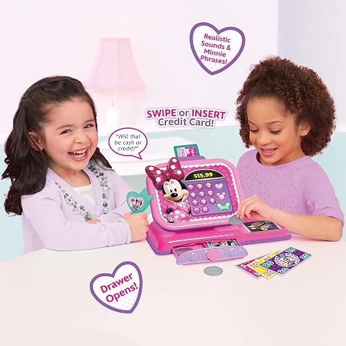 Just Play - MINNIE Disney Junior Mouse Bowtique Caja registradora con Sonidos, Juego de Disfraces y simulación