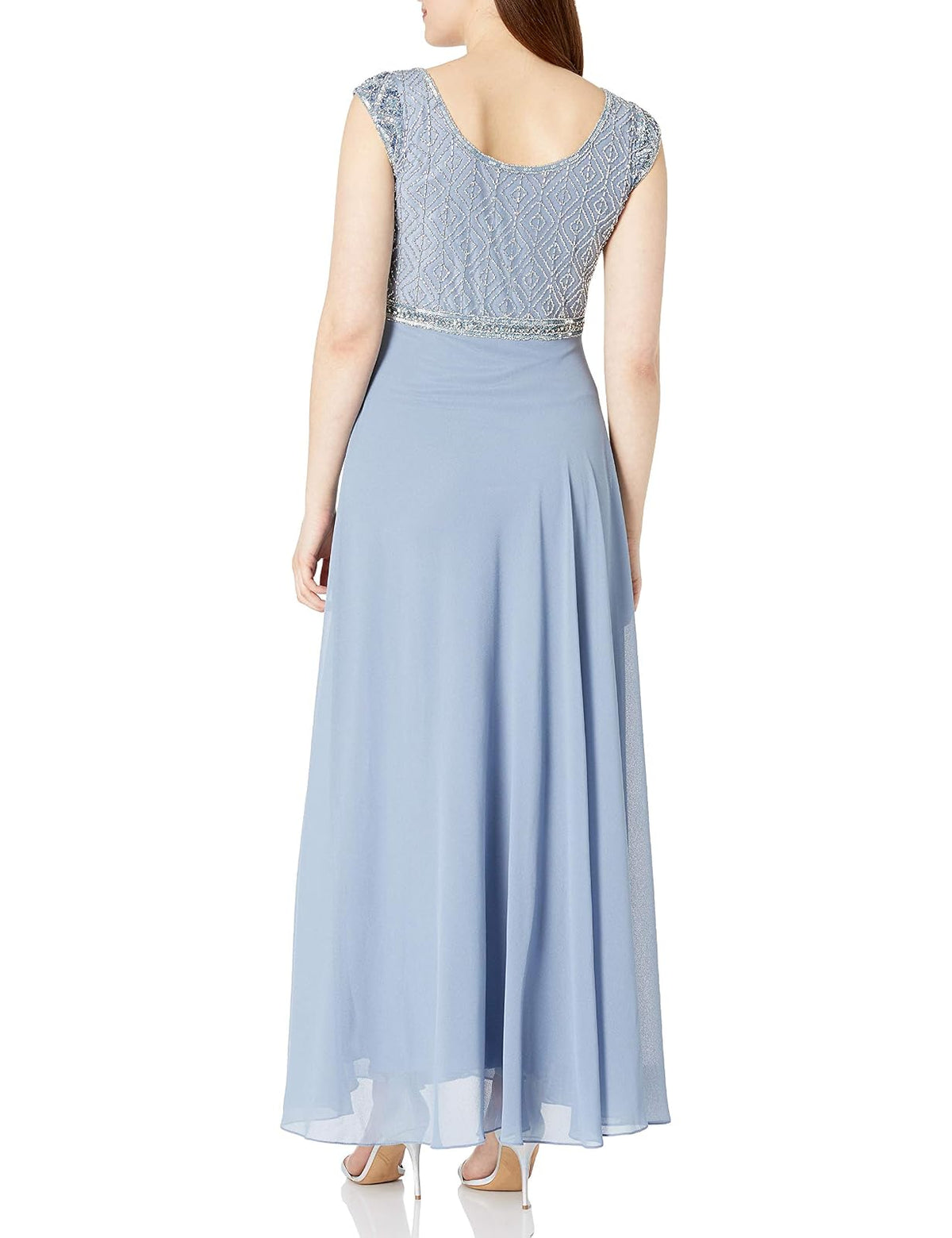 J Kara Vestido Largo de Manga Corta con Cuentas Vestido Formal Mujer