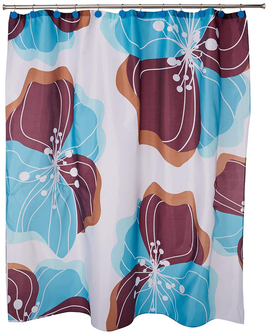 Art & Home HB-5724 Cortina para Baño Grabada Flores, Color Azul/Café