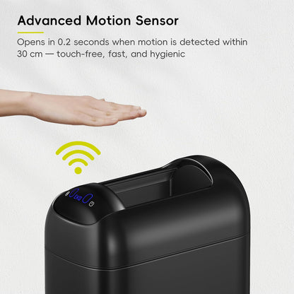 EKO Astro Slim - bote de basura con sensor, 10 litros/2.6 galones sin contacto con tapa de mariposa de cierre suave, sensor de movimiento de acero inoxidable para baño, cocina y oficina, negro mate