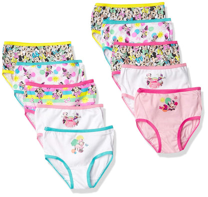 Disney Minnie Mouse Ropa Interior para Niña - 2-3 Años - Paquete de 10 100% algodón peinado con estampado clásico