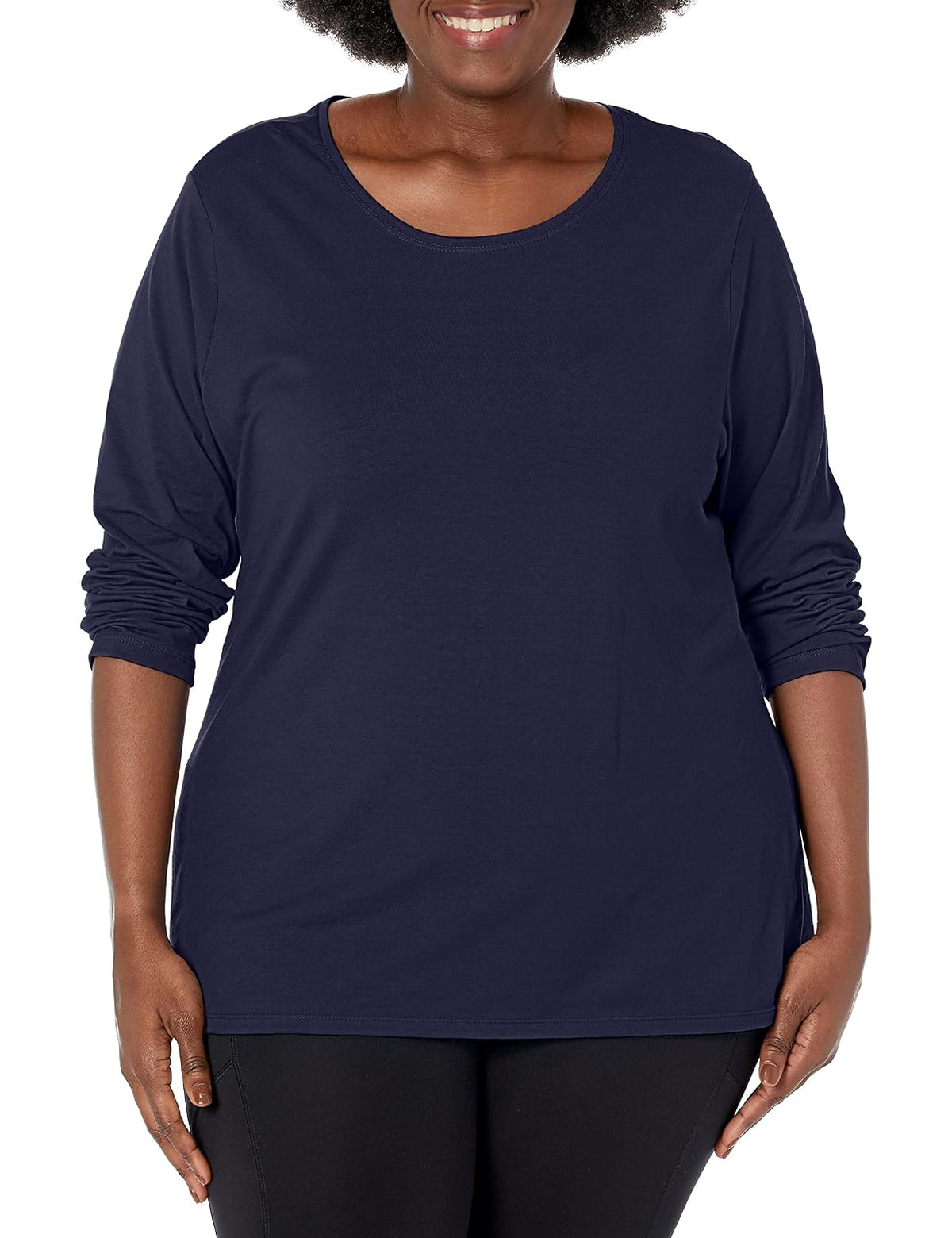 Just My Size Women's T-Shirt, Plus Size Long Sleeve Cotton tee, JMS Plus Size Scoop-Neck T-Shirt for Women