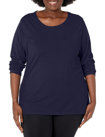 Just My Size Women's T-Shirt, Plus Size Long Sleeve Cotton tee, JMS Plus Size Scoop-Neck T-Shirt for Women