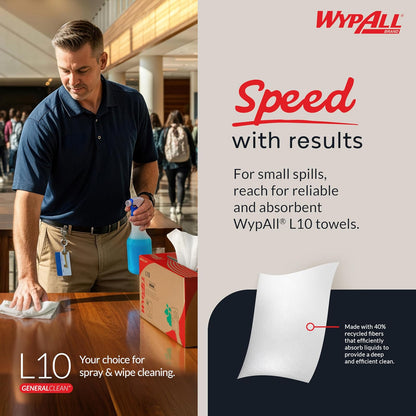WypAll 05120 L10 limpiaparabrisas, banda, 2 capas, 9 3/10 W X 10 1/2L, Paquete de 140 (funda de 16 paquetes)