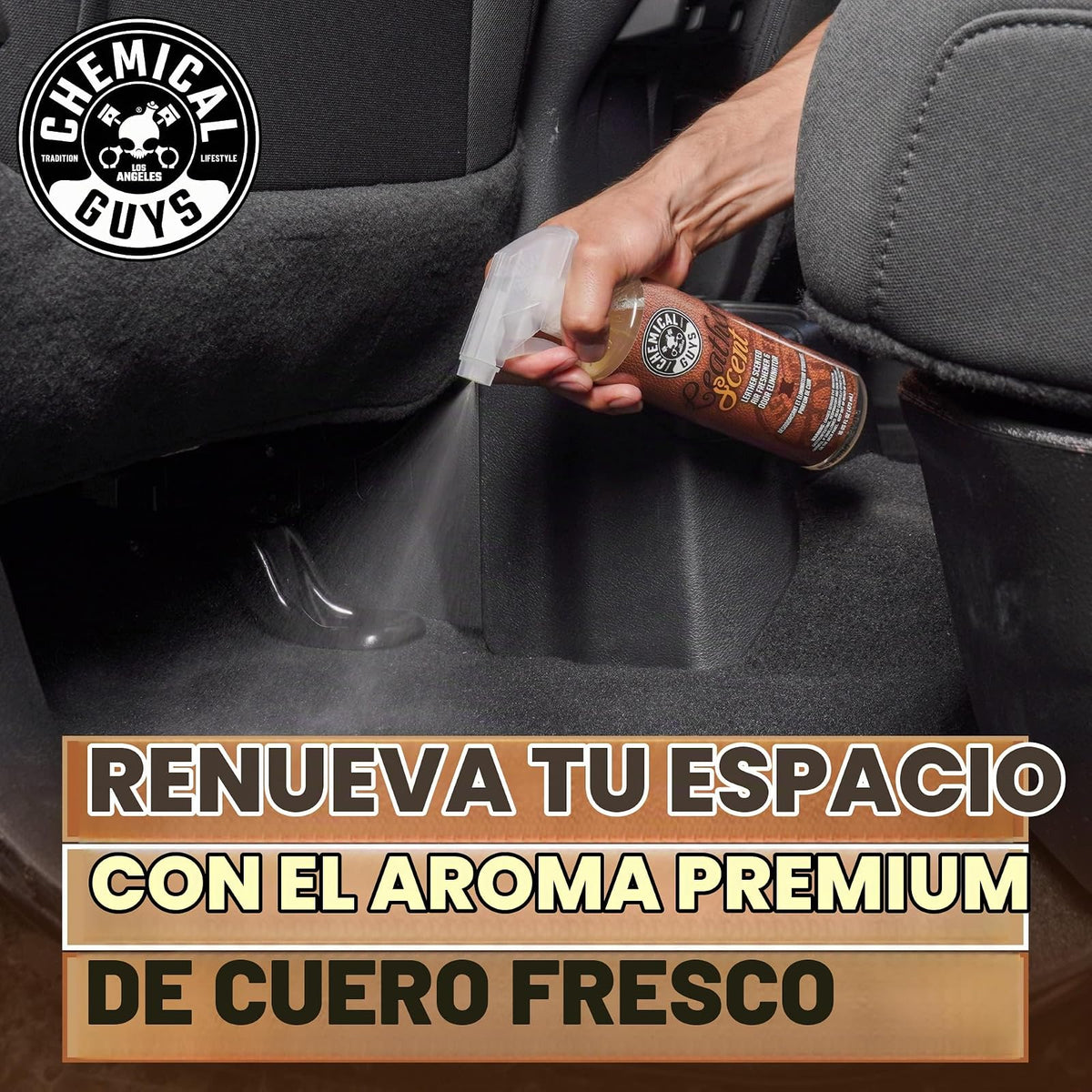 Chemical Guys AIR_102_1602 Ambientador y Eliminador de Olores Leather Scent Premium Aroma Duradero para Automóviles Camiones 2x473ml, Blanco