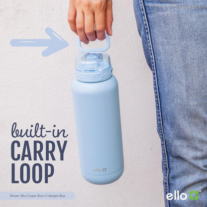 Ello Cooper - Botella de agua de acero inoxidable de 40 onzas con popote y asa de transporte, doble pared y aislamiento al aspiradora, tapa de bloqueo a prueba de fugas con boquilla de silicona suave,