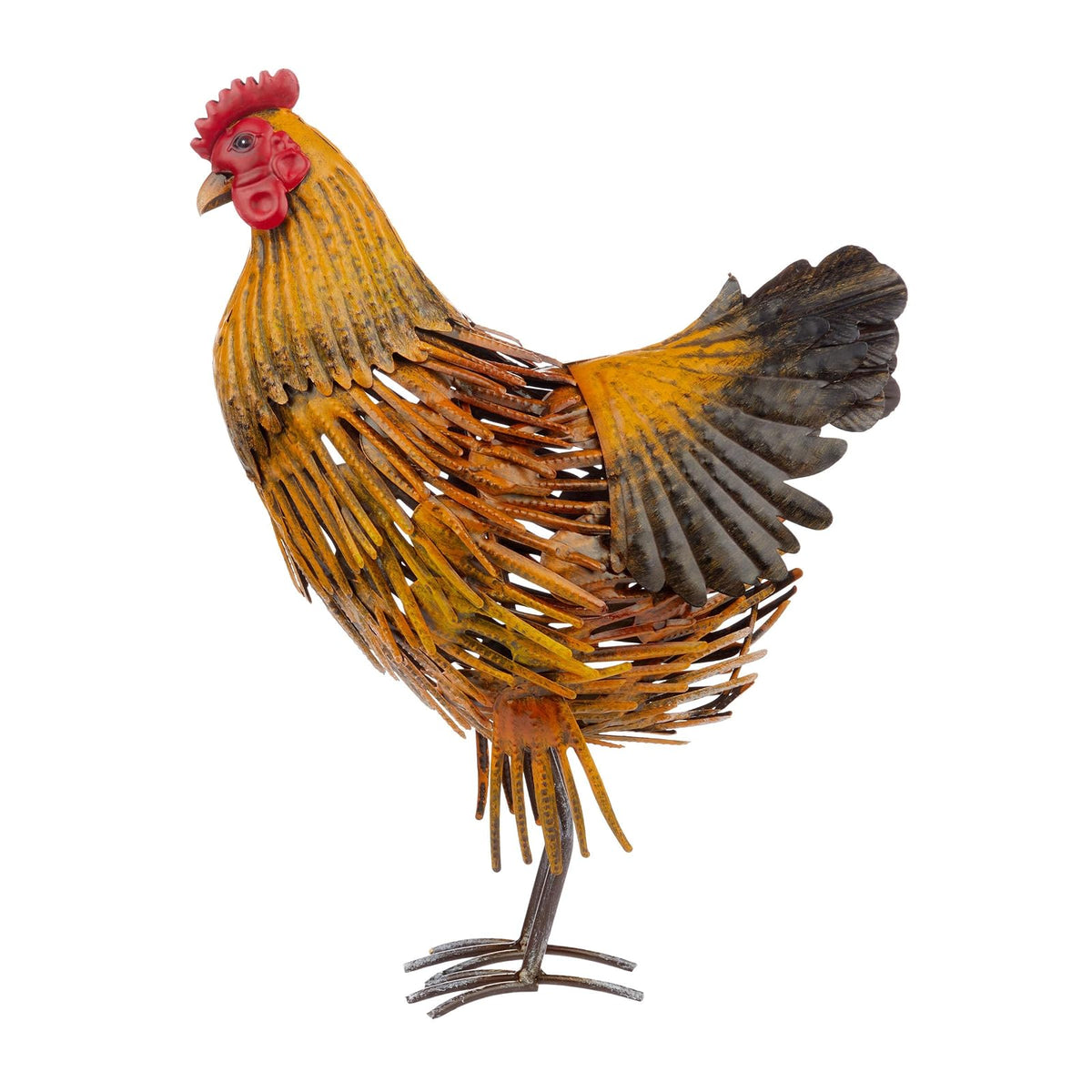 Alpine Corporation 16" H Indoor/Outdoor Metal Hen Decorative Garden Statue, Golden Brown