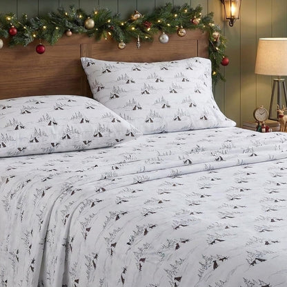 Eddie Bauer - Juego de sábanas de Franela de algodón, cepilladas para Mayor suavidad, decoración acogedora del hogar (Perros Amigos Blancos, Queen)
