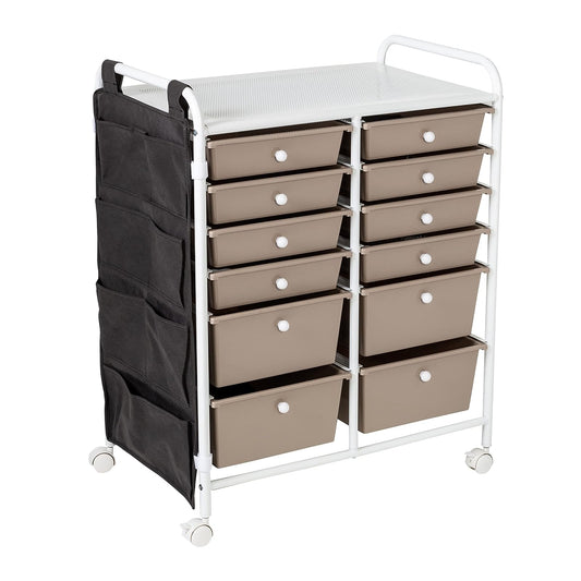 Honey-Can-Do Honey Can Do Carrito de almacenamiento con ruedas de metal de 12 cajones con bolsillos laterales CRT-09104 blanco