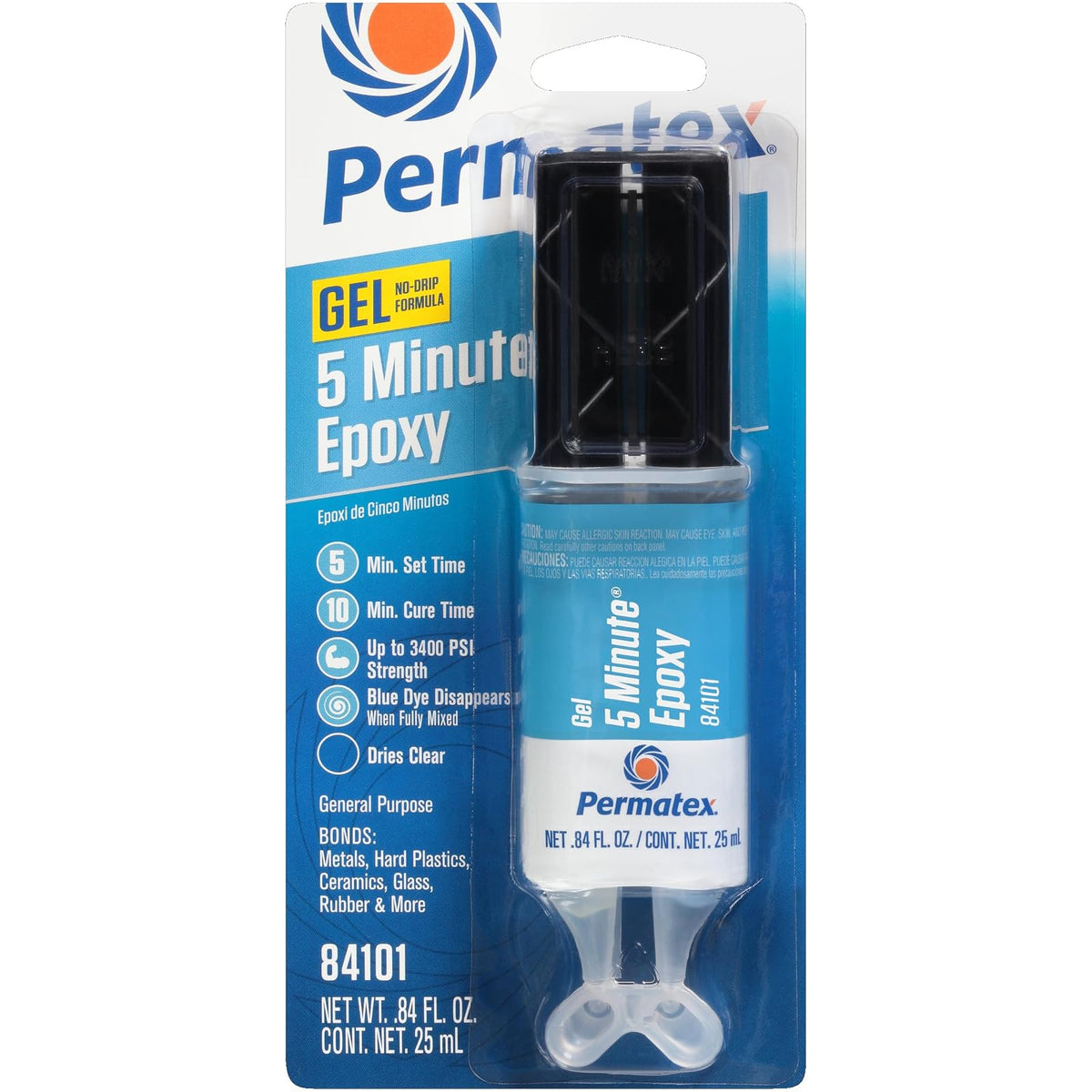 Permatex PermaPoxy Epoxi de Uso General de 5 Minutos 84101, 25 g, Negro | Negro, 25 g, jeringa dispensadora, cura 5 minutos, resistencia 3400 PSI