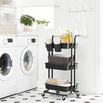 SONGMICS Carrito de Almacenamiento de 3 Niveles con Ruedas y Frenos Negro 13.2x16.4x34 Inches