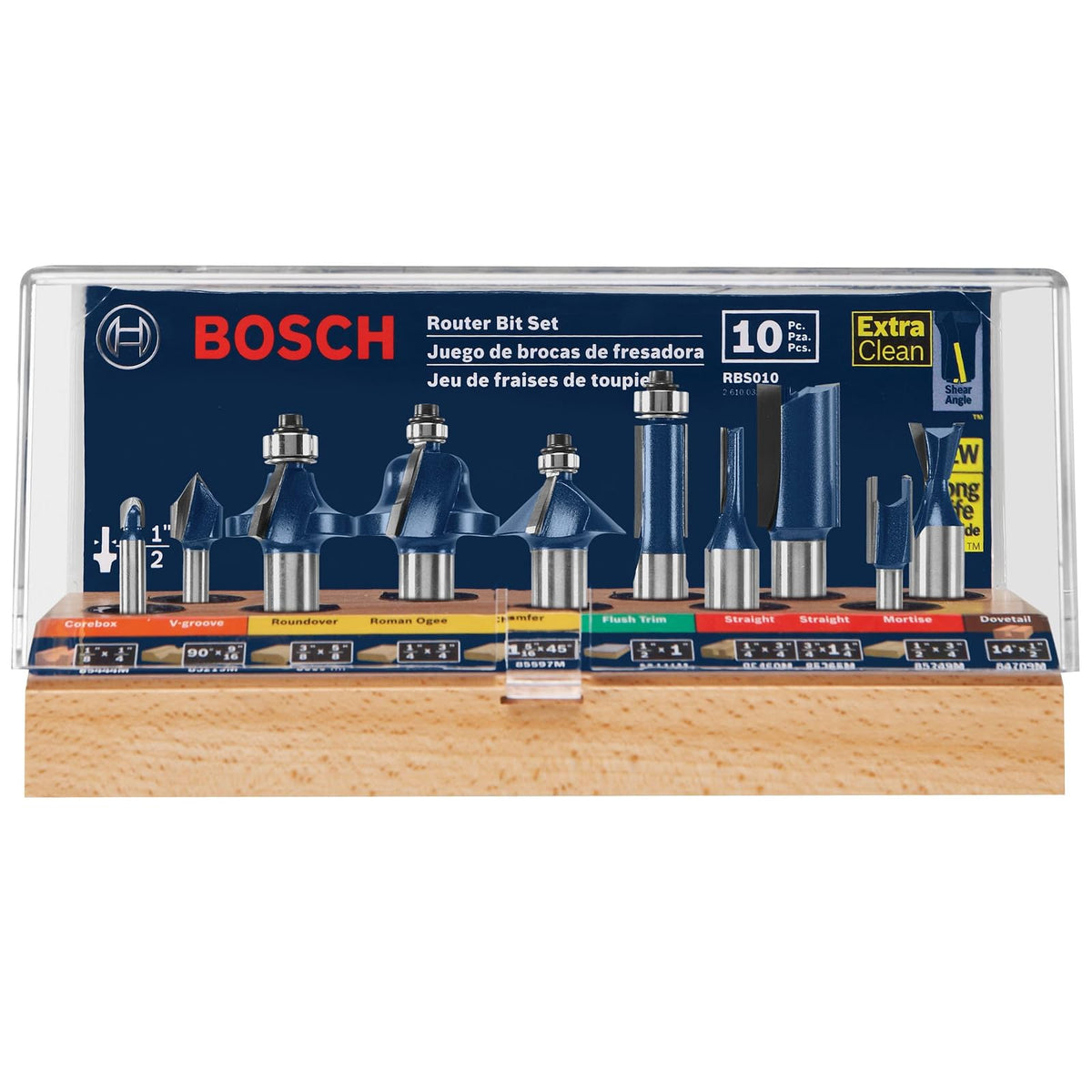 BOSCH RBS010 - Juego de brocas profesionales multiusos con punta de carburo de vástago de 1/2 pulgada y 1/4 pulgadas, 10 piezas - Mango con punta de carburo