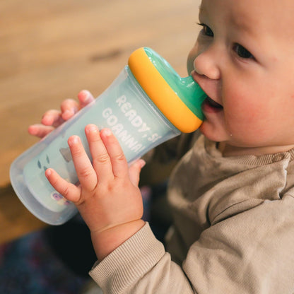 The First Years Tazas para sorbos azules aisladas - tazas para niños pequeños a prueba de derrames y aptas para lavavajillas - para edades de 12 meses en adelante - 9 onzas - 2 unidades