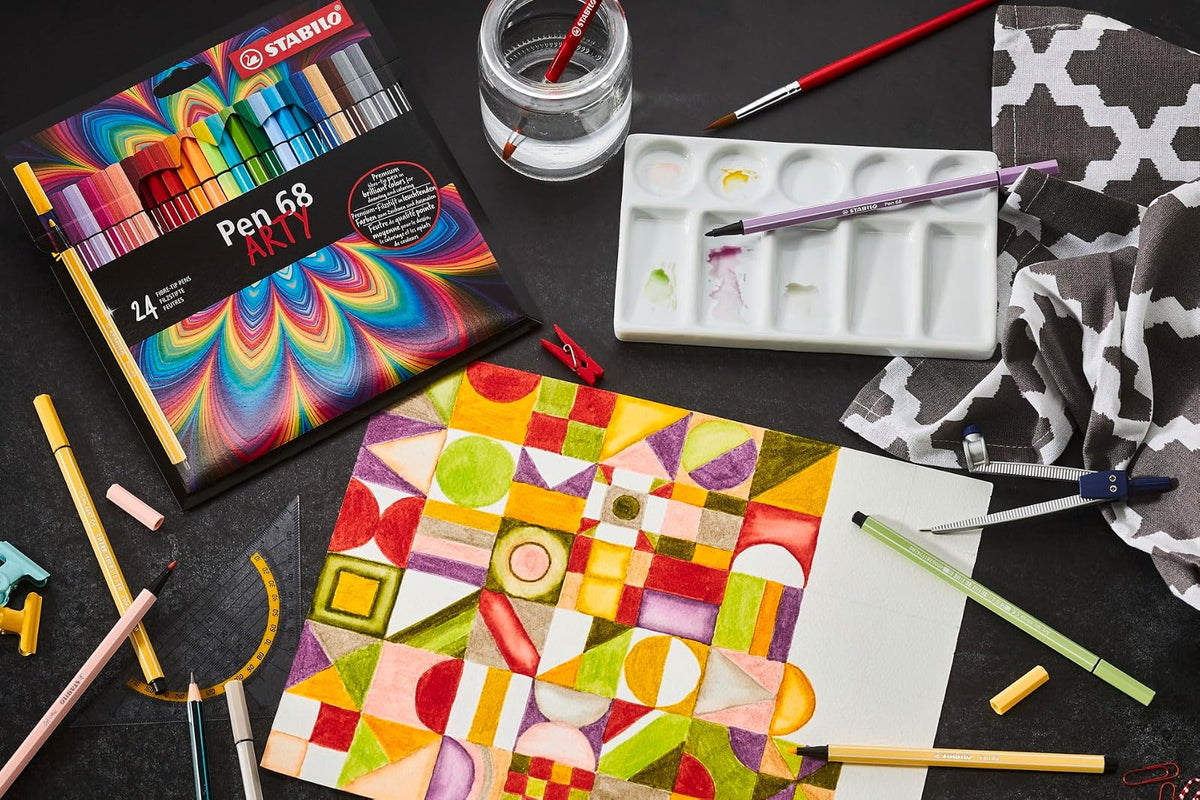 STABILO Pen 68, estuche ARTY con 30 plumines en colores surtidos | Lata de 30 colores surtidos