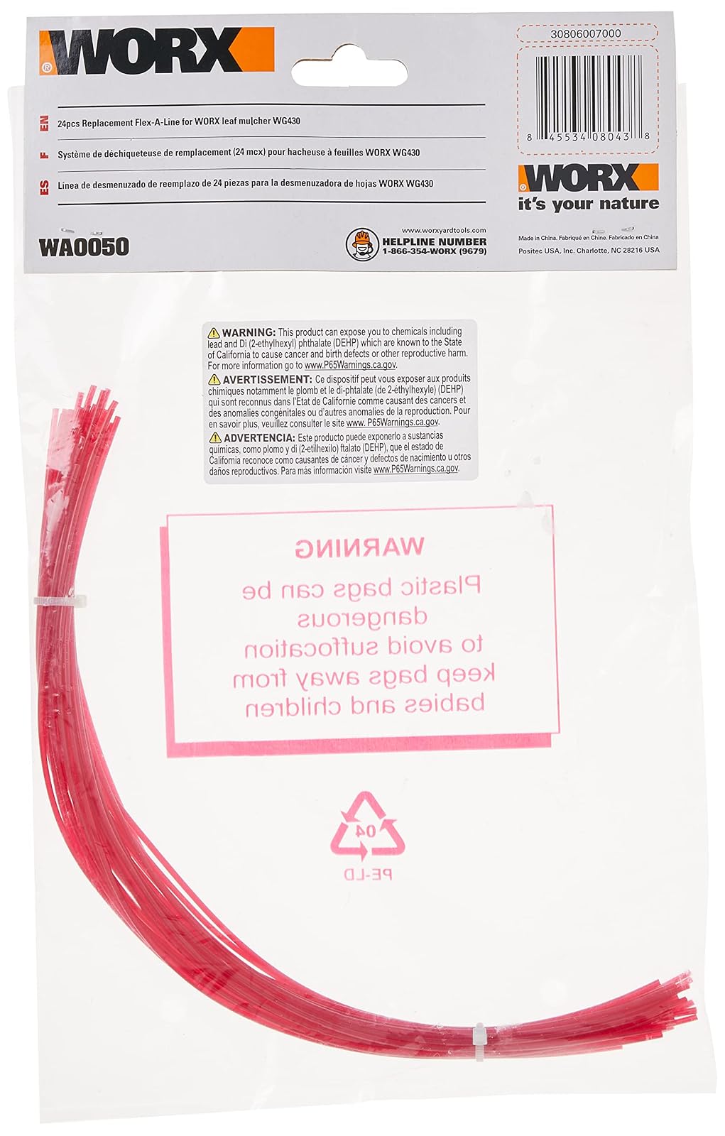 WORX WA0050 Flex-A-Line Paquete de 24 Líneas de Repuesto 13 Pulgadas para Triturador de Hojas