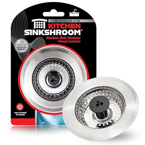 Kitchen SinkShroom Revolutionary - Colador de Fregadero de Acero Inoxidable sin obstrucciones, Color Gris Chapado en Cromo