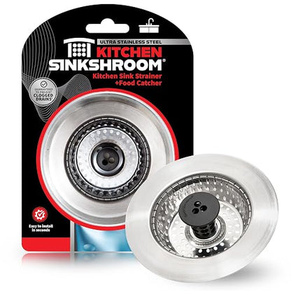 Kitchen SinkShroom Revolutionary - Colador de Fregadero de Acero Inoxidable sin obstrucciones, Color Gris Chapado en Cromo