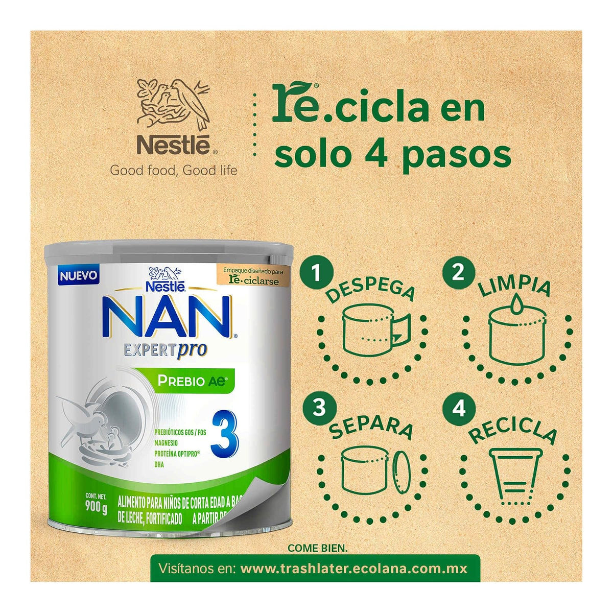 NAN 3 Prebio Ae Alimento Para Niños Con Prebióticos, 0-12 Meses Lata 900 g