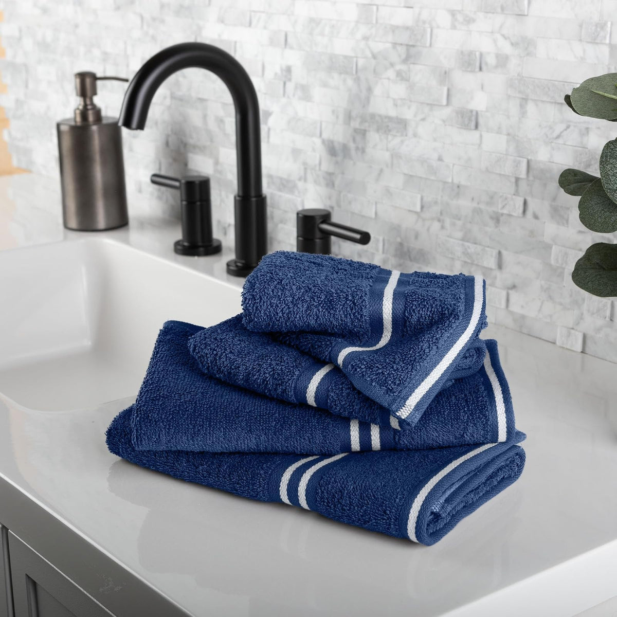 Lavish Home 67-0022-N Towel Set Rio, Navy, 8 Piece