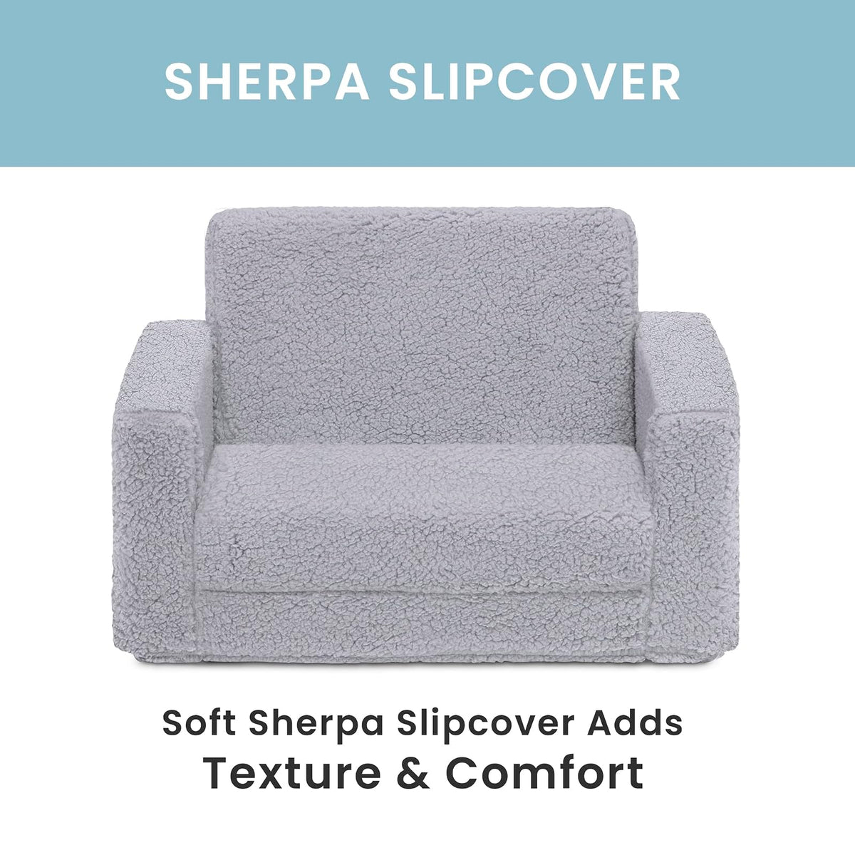 Cozee Flip-out Sherpa 2-in-1 Convertible Chair to Lounger for Kids