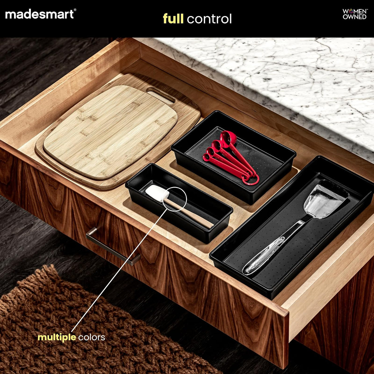 madesmart - Contenedor antimicrobiano clásico de 12 x 3 pulgadas, organizador de cajones, organización multiusos para el hogar, certificado por la EPA, color blanco