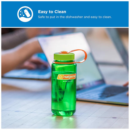 Nalgene Botella de agua – Botella ligera de Tritan sin BPA inastillable para mochileros, senderismo, gimnasio, 16 onzas, boca ancha, azul aciano