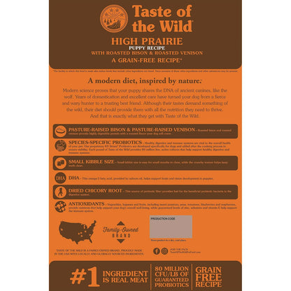 Taste Of The Wild - Alimento seco para perros HPP5 High Prairie sin cereales para cachorros, bolsa de 5 libras