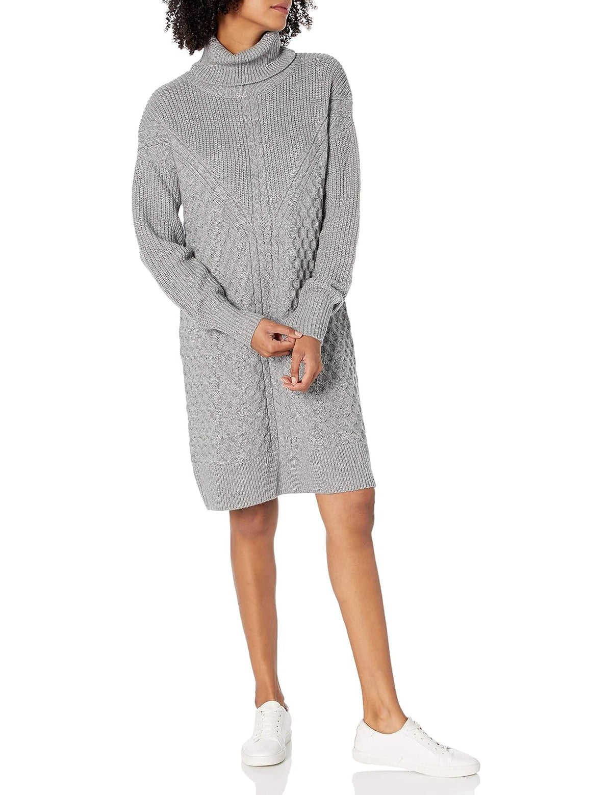 The Drop Rosalie Minivestido Para Mujer, De Punto Trenzado Para Mujer, Gris Escarcha Jaspeado, M